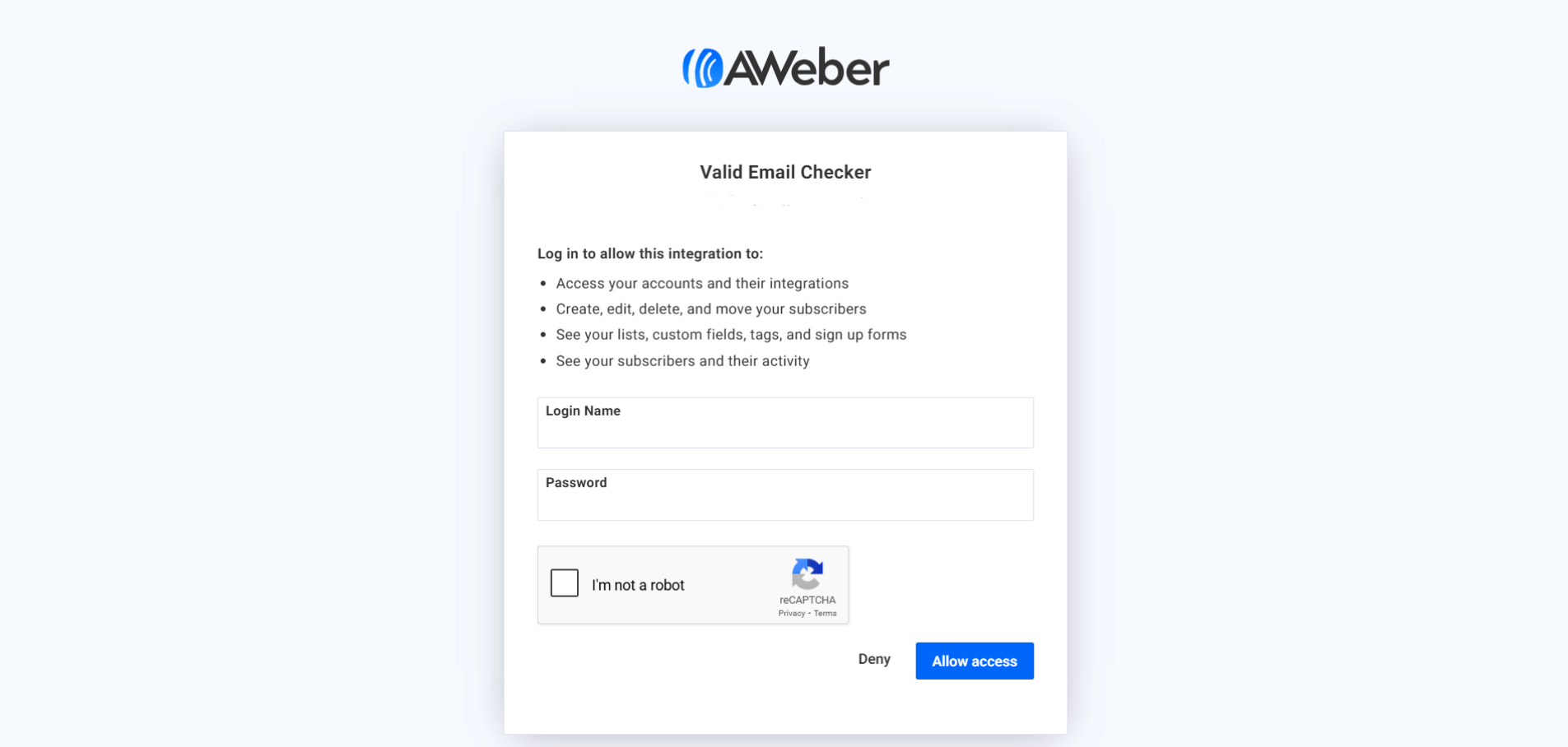 AWeber OAuth authorization page