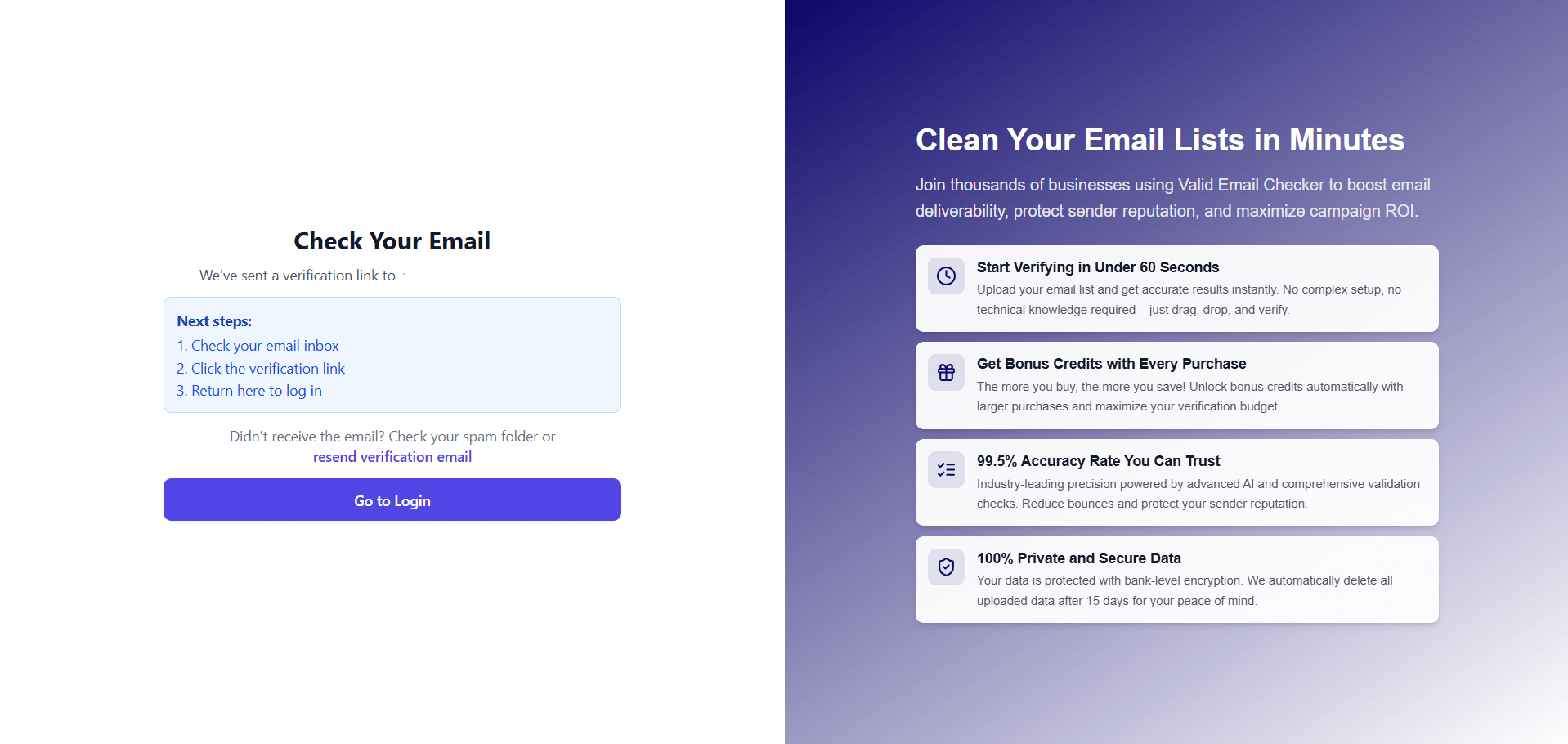 Check your email prompt